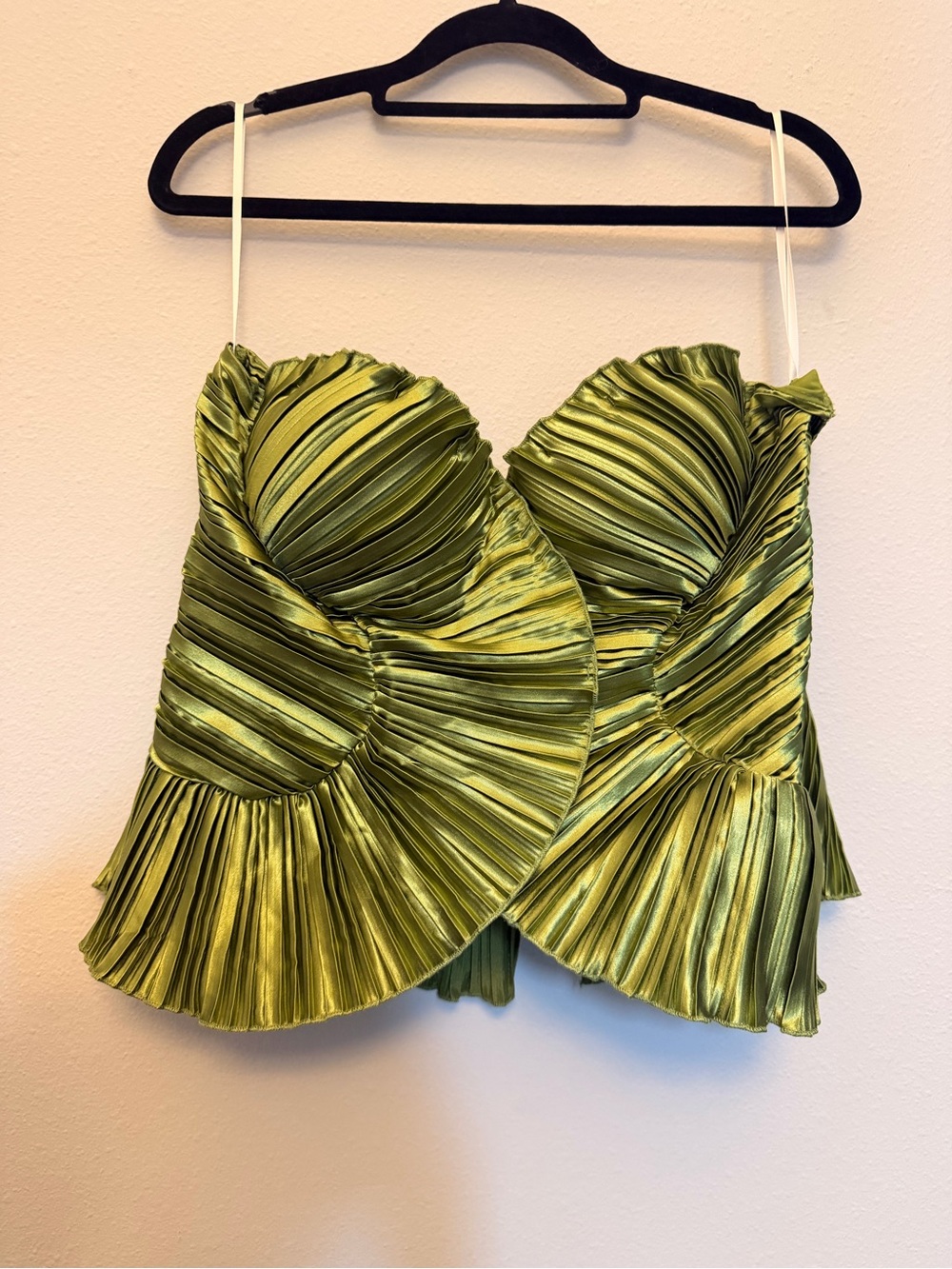Green Pleated Sculptural Bustier Top